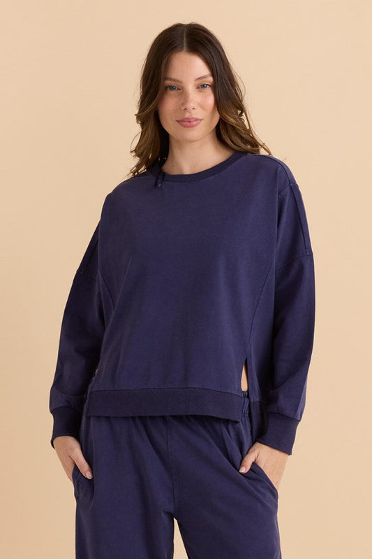 Image of a model wearing Outerwear. Productname: Betty Basics Iris Sweatshirt Navy in Navy colour by brand - Betty Basics