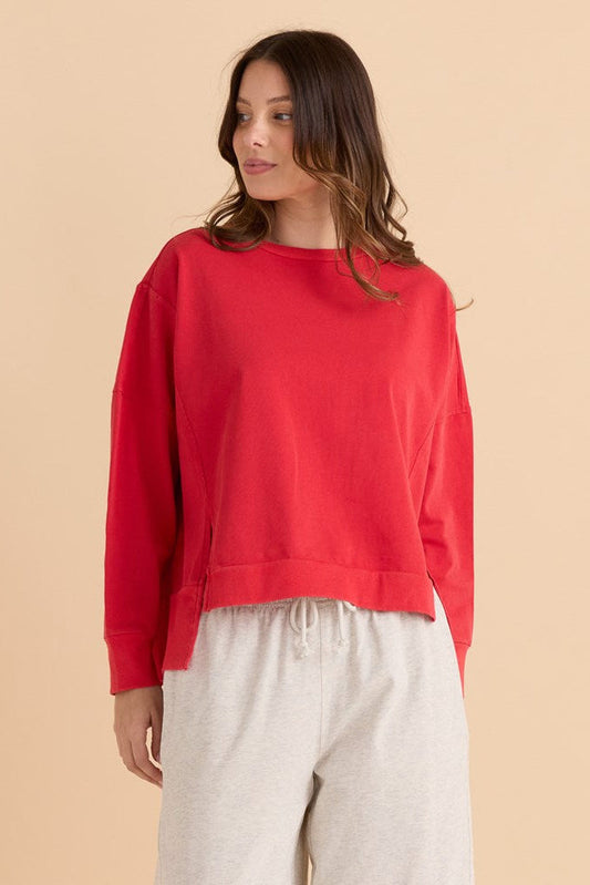 Image of a model wearing Outerwear. Productname: Betty Basics Iris Sweatshirt Red in Red colour by brand - Betty Basics