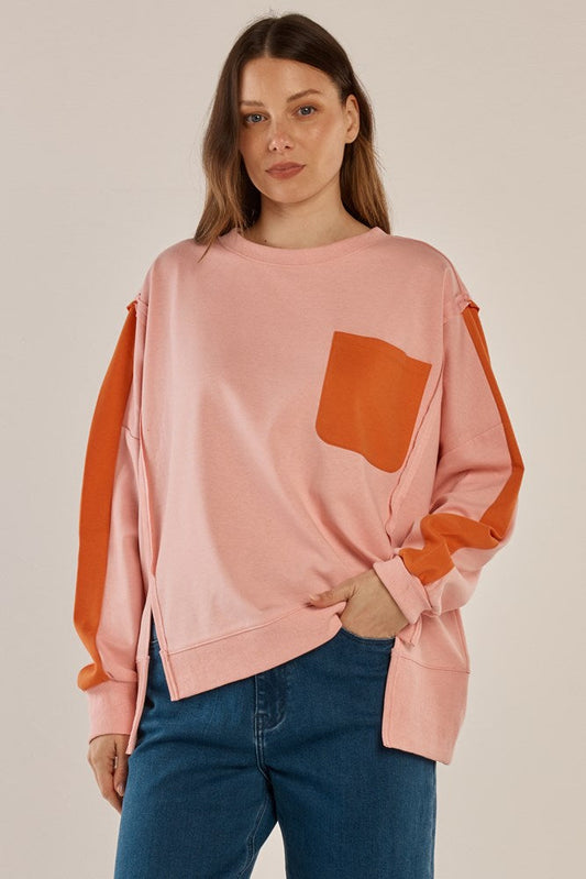 Image of a model wearing Outerwear. Productname: Betty Basics Tania Sweatshirt Pink/Orange in Pink/Orange colour by brand - Betty Basics
