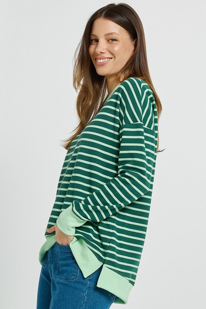 Betty Basics Tide Sweatshirt Dark Green/Green Strip (Darkgreen/Green Stripe)