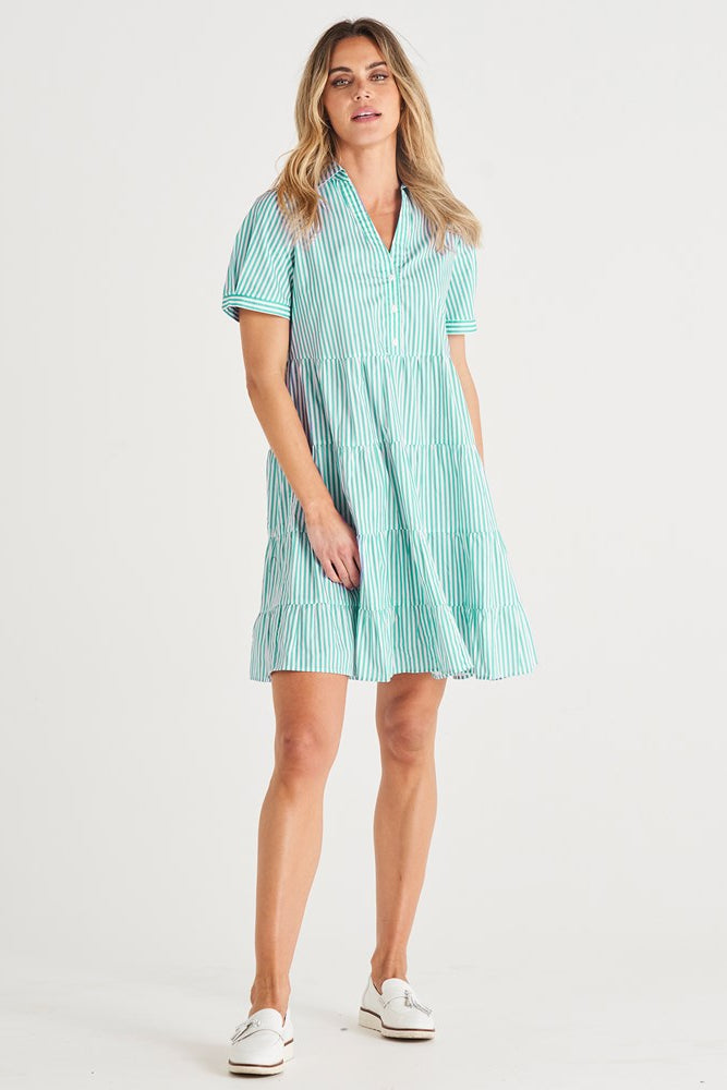 Image of Dresses. Product name - Estelle Dress Green Stripe in Green Stripe colour by brand - Betty Basics