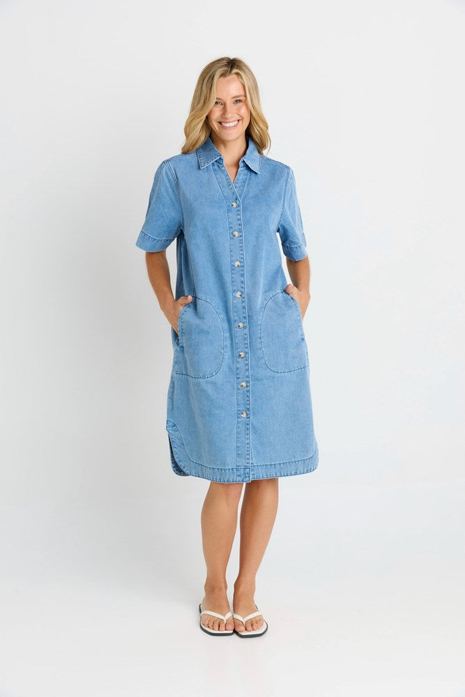 Image of Dresses. Product name - Dawson Denim Dress Blue Medium in Blue Medium colour by brand - Betty Basics