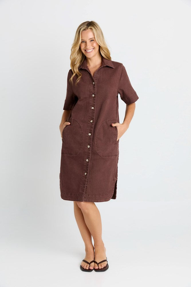 Image of Dresses. Product name - Dawson Denim Dress in Chocolate colour by brand - Betty Basics