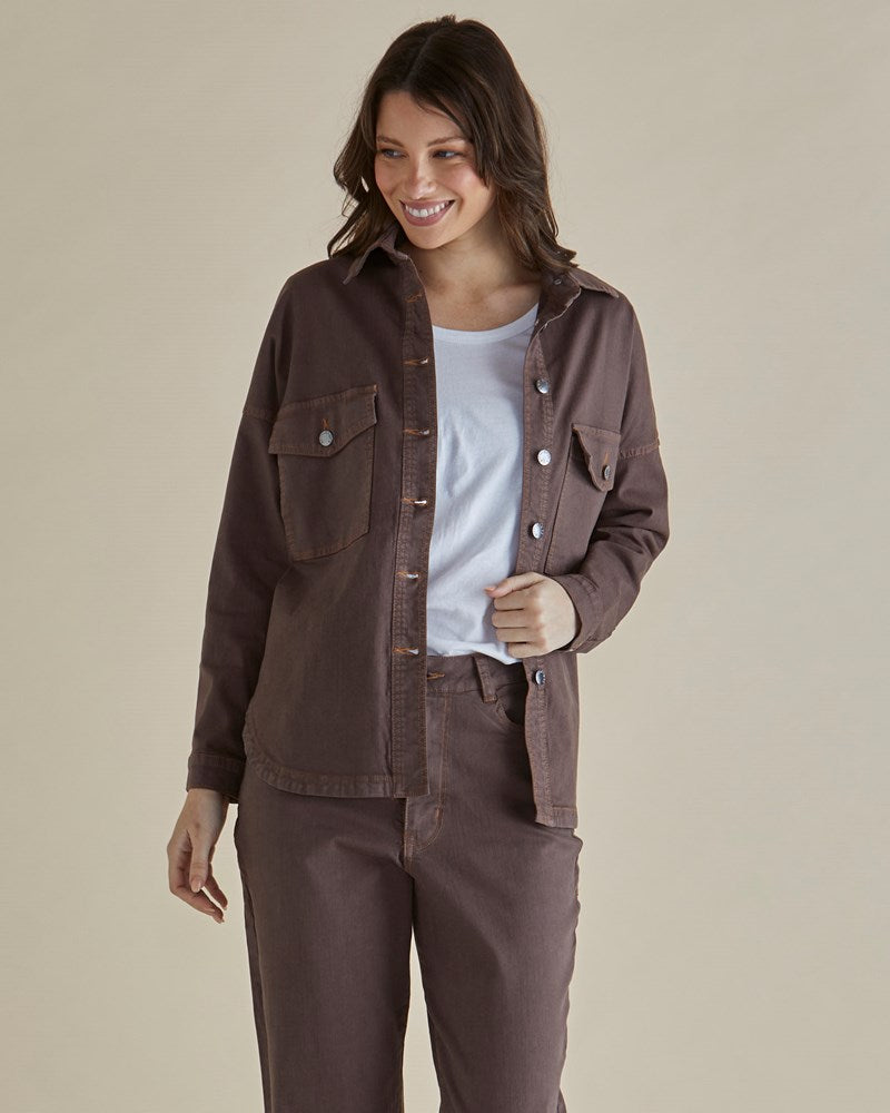 Image of Jeans. Productname: Betty Basics Cherry Denim Shirt Coco in Coco colour by brand - Betty Basics
