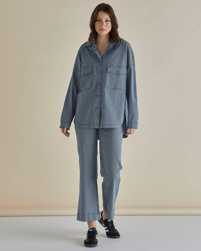 Betty Basics Cherry Denim Shirt (Pinstripe)