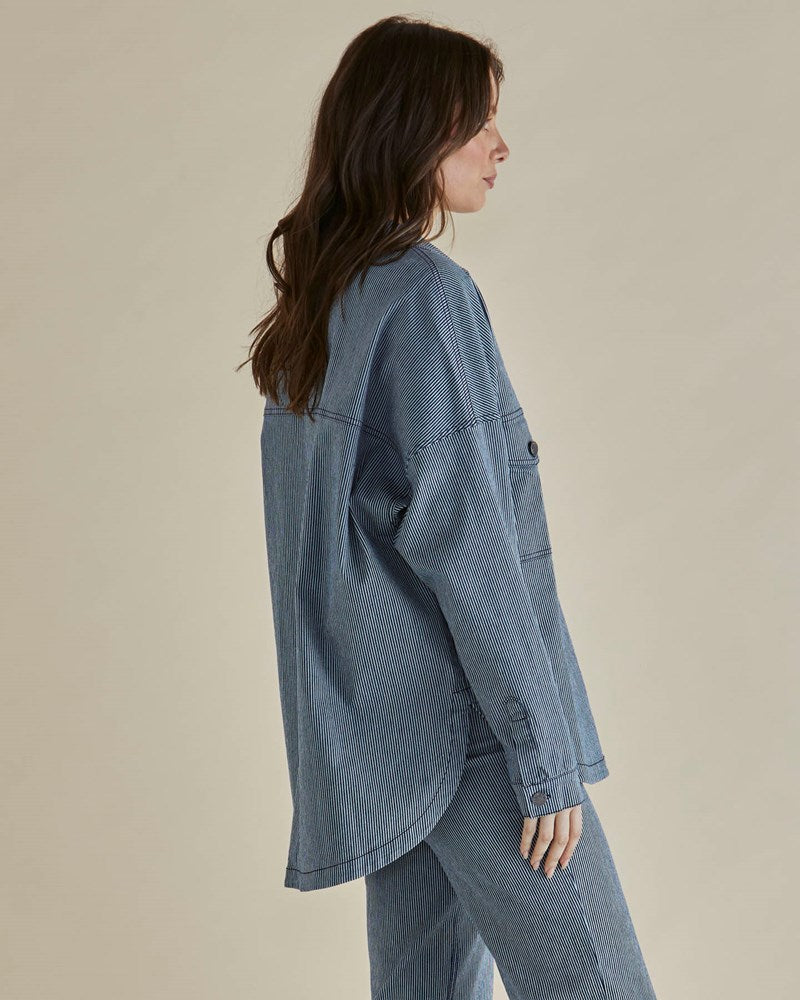 Betty Basics Cherry Denim Shirt (Pinstripe)