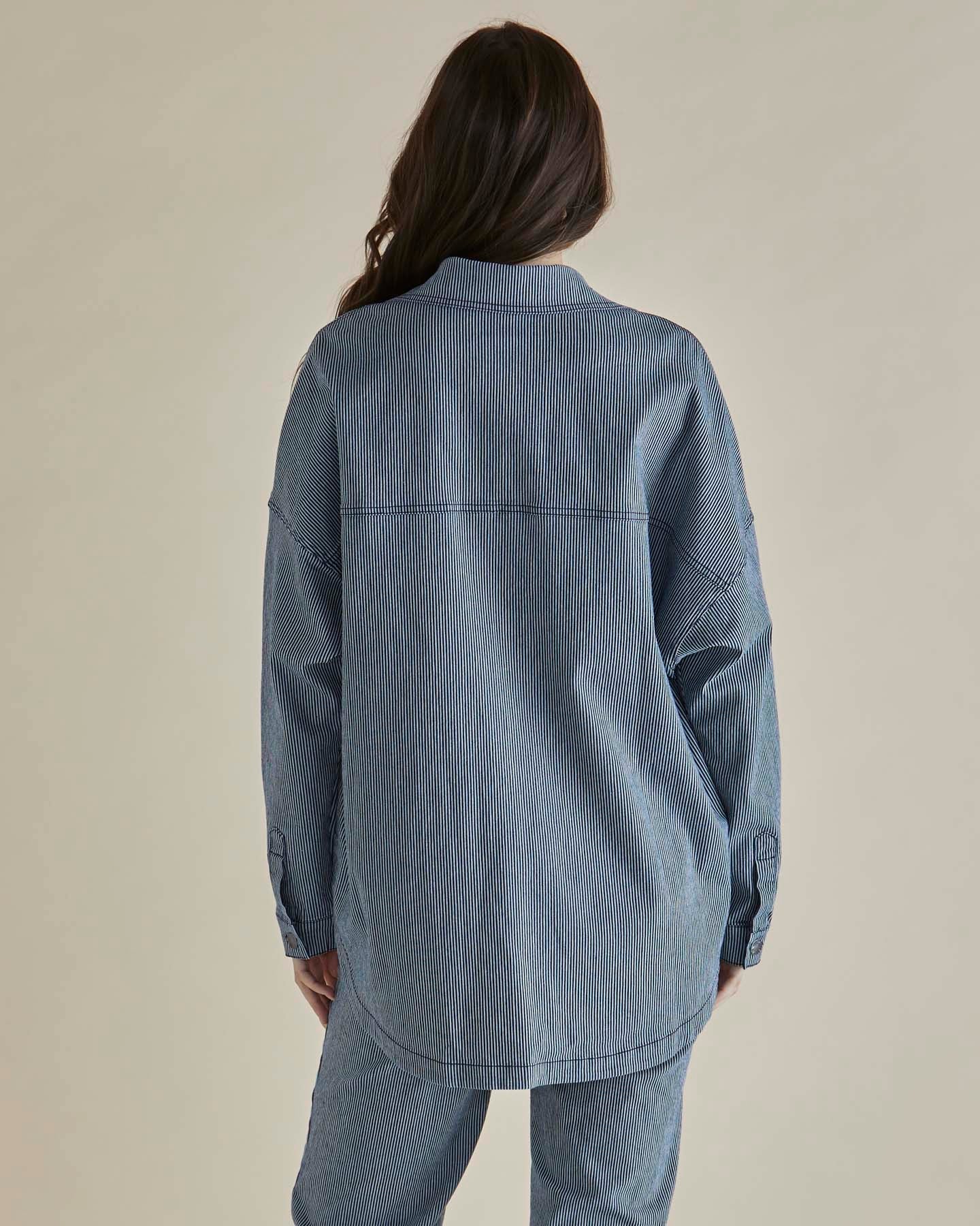 Betty Basics Cherry Denim Shirt (Pinstripe)