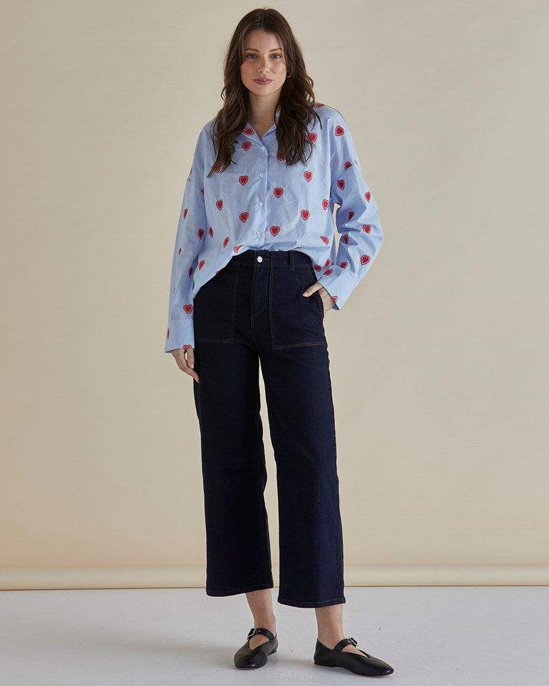 Betty Basics Sage Shirt (Blue Heart Stripe)