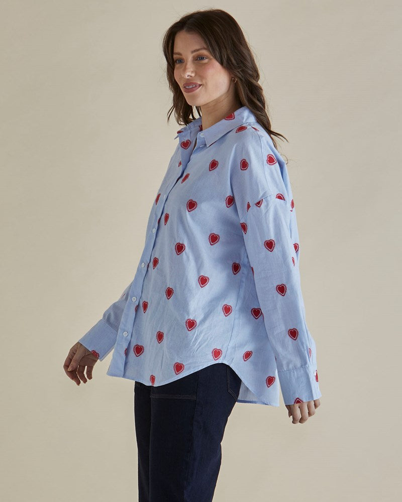 Betty Basics Sage Shirt (Blue Heart Stripe)