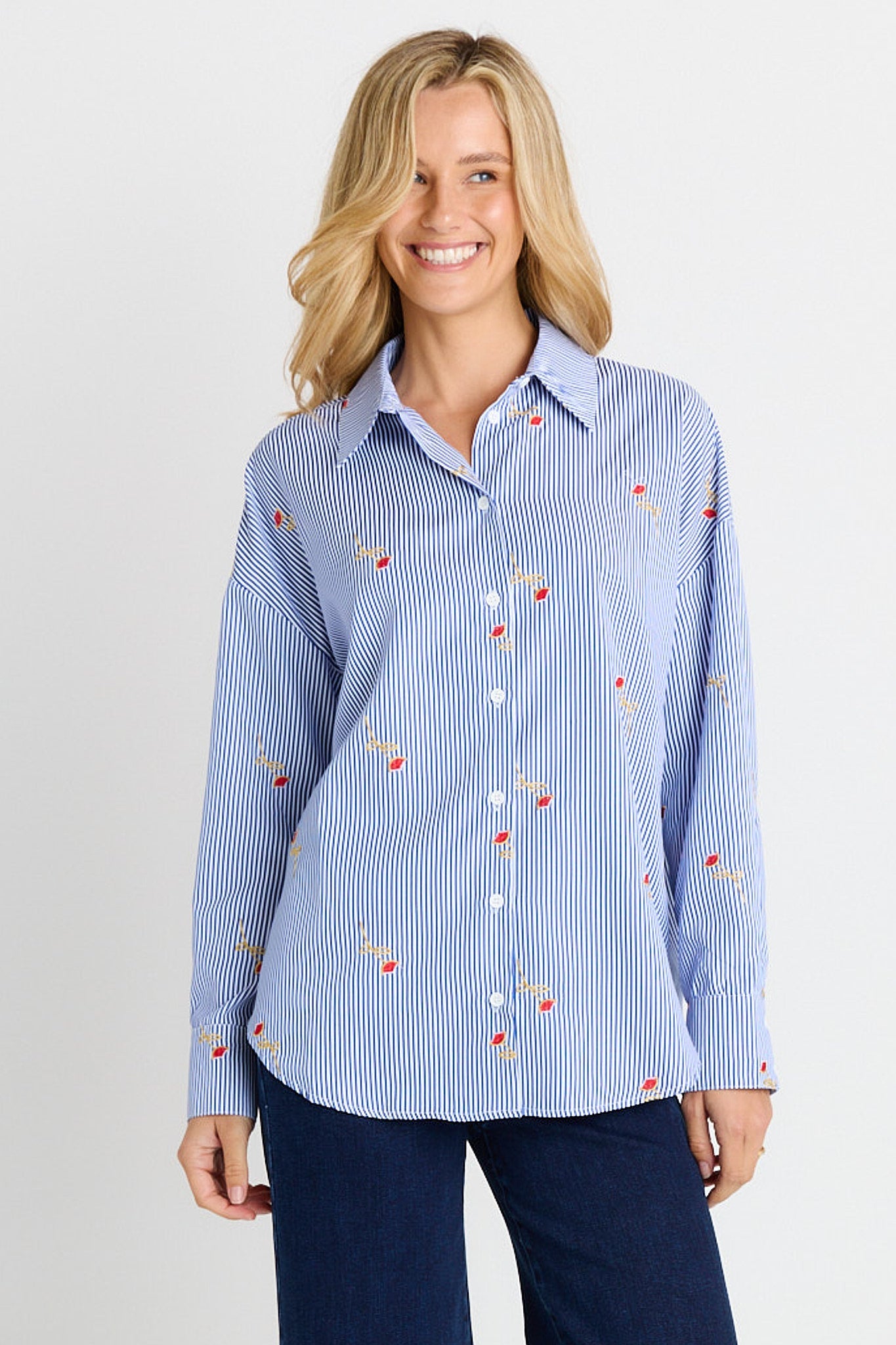 Image of Shirts. Product name - Sage Shirt Rose Stripe in Rose Stripe colour by brand - Betty Basics
