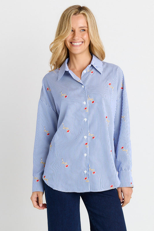 Image of Shirts. Product name - Sage Shirt Rose Stripe in Rose Stripe colour by brand - Betty Basics