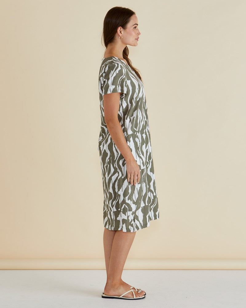 Betty Basics Elwood Dress (Olive Geometric Print)