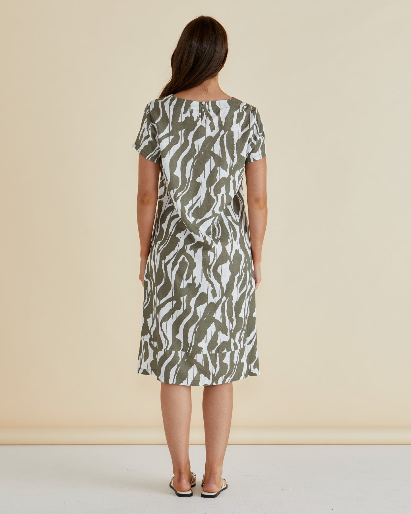 Betty Basics Elwood Dress (Olive Geometric Print)