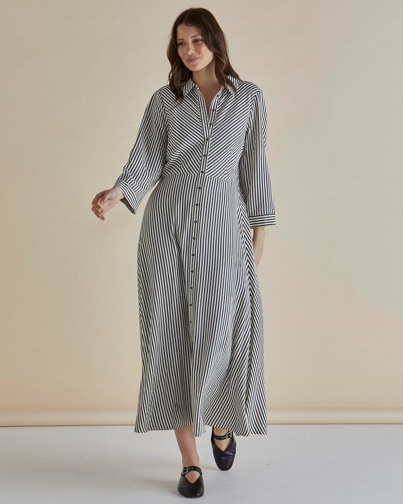 Betty Basics Crinkle Dress (Black/White Stripe)