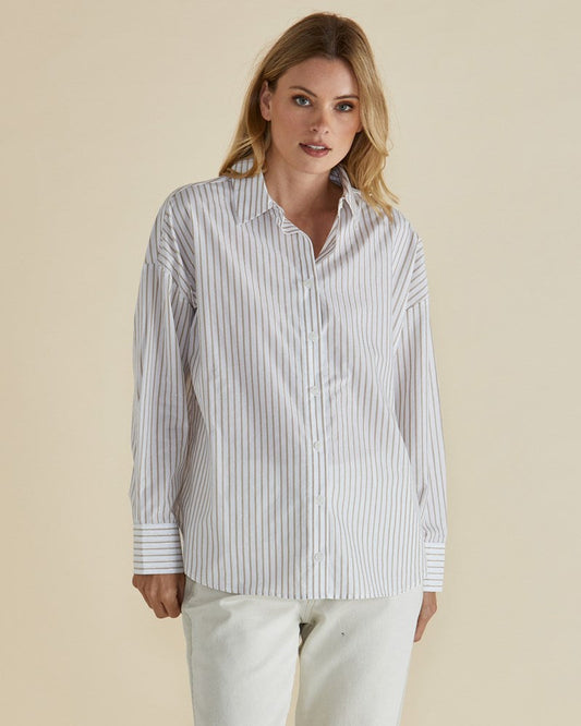 Betty Basics Artemis Shirt (Beige Lurex Stripe)