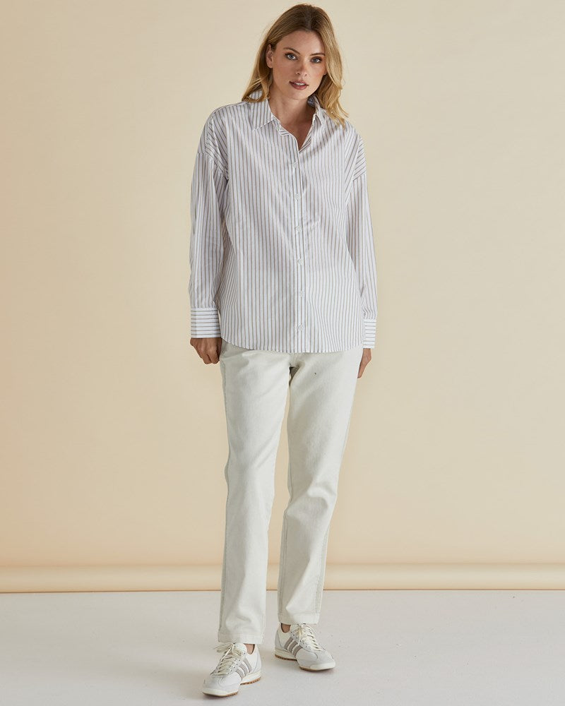 Betty Basics Artemis Shirt (Beige Lurex Stripe)