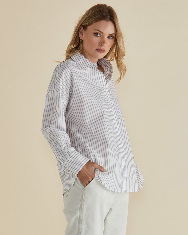 Betty Basics Artemis Shirt (Beige Lurex Stripe)
