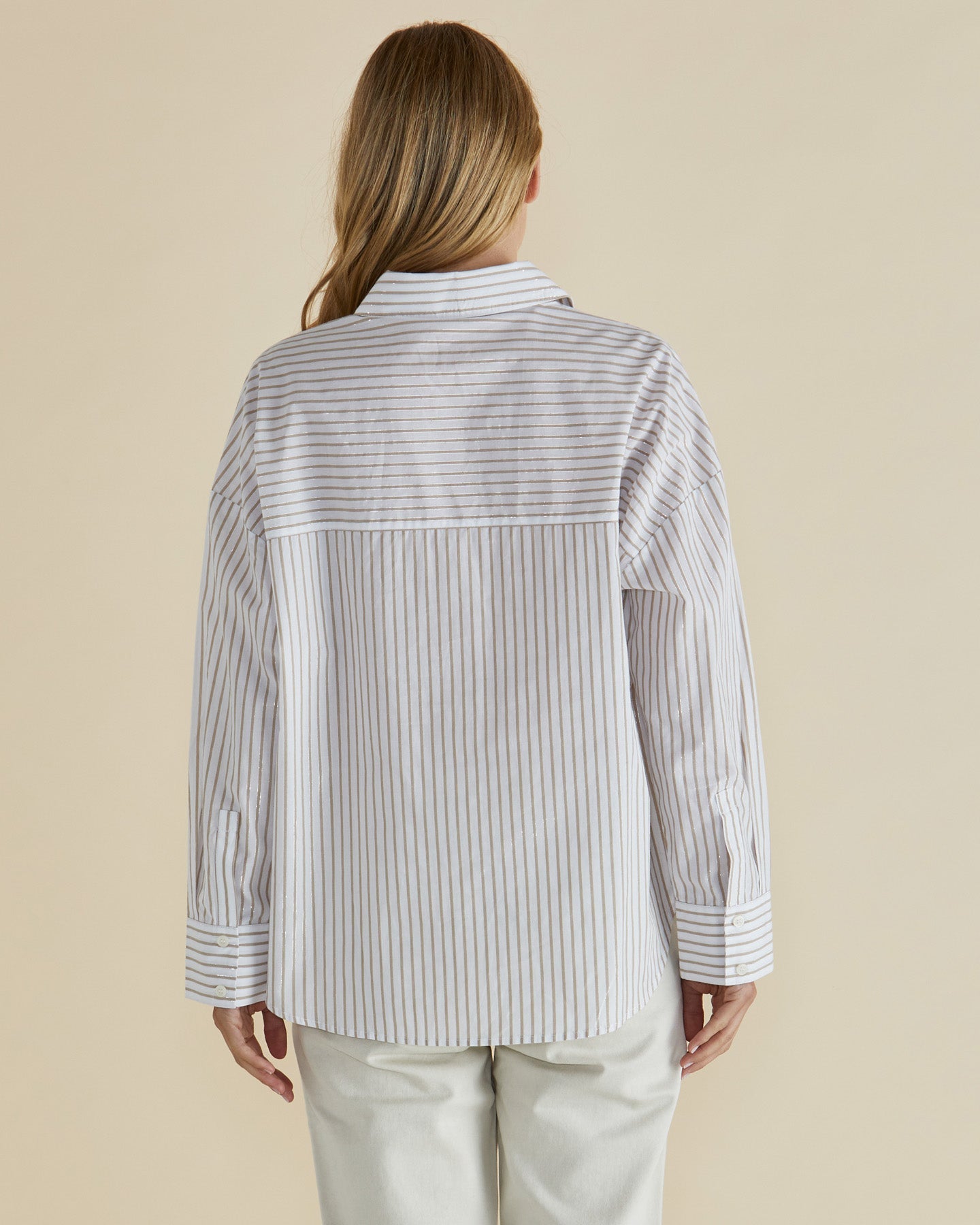 Betty Basics Artemis Shirt (Beige Lurex Stripe)