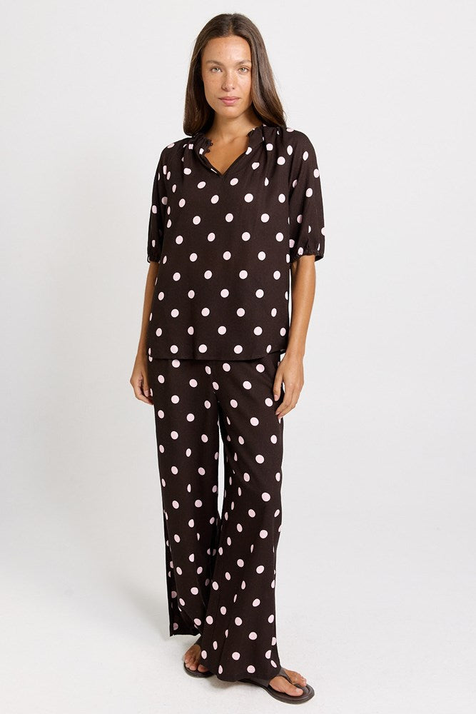 Betty Basics Zander Pant (Pink/Choc Polka Dot)