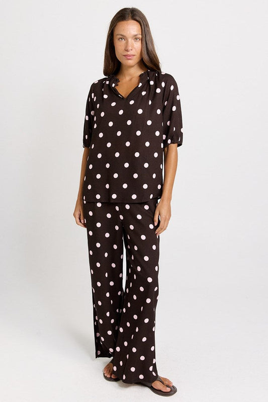 Betty Basics Zander Pant (Pink/Choc Polka Dot)