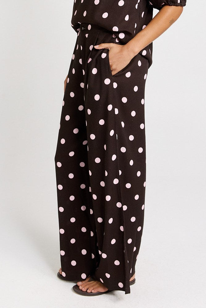 Betty Basics Zander Pant (Pink/Choc Polka Dot)
