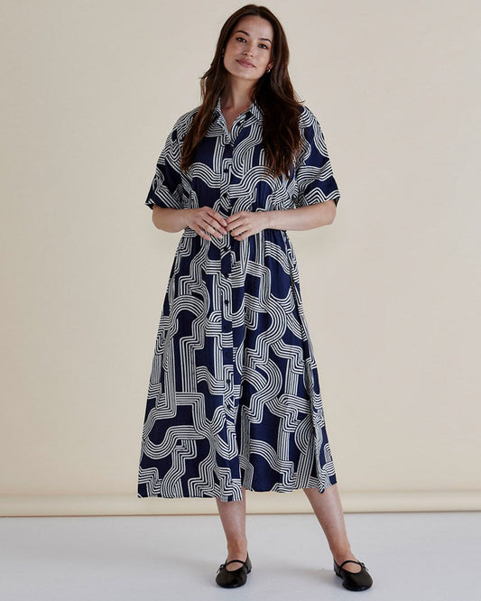 Image of Dresses. Productname: Betty Basics Skye Dress Navy Geo in Navy Geo colour by brand - Betty Basics