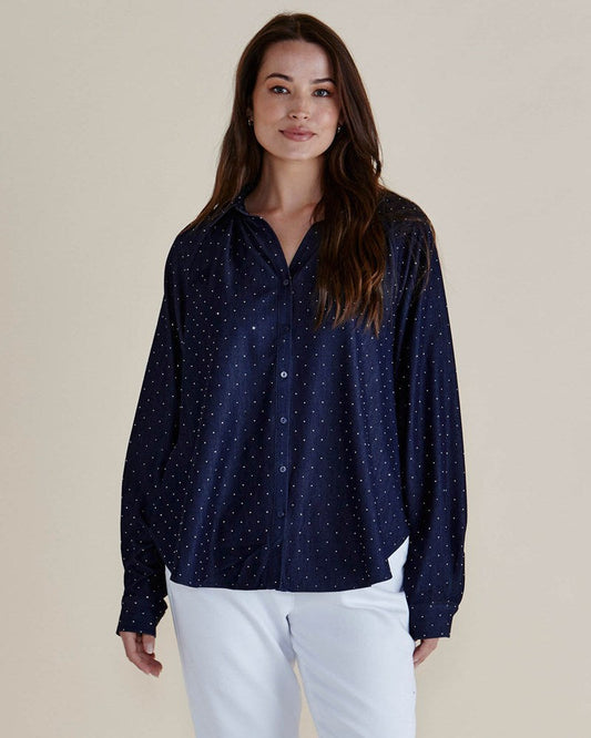Image of Shirts. Productname: Betty Basics Lizza Embellished Shirt Dark Blue in Dark Blue colour by brand - Betty Basics