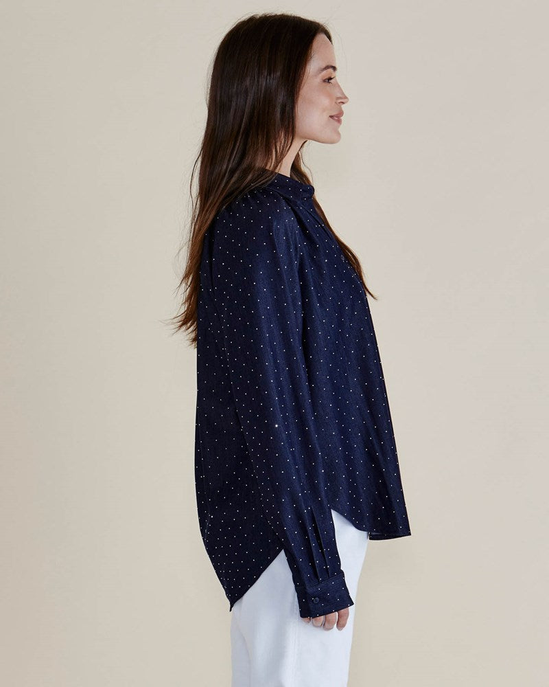 Betty Basics Lizza Embellished Shirt (Dark Blue)