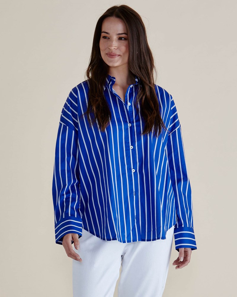 Image of Shirts. Productname: Betty Basics Regatta Blue Stripe Shirt Blue Stripe in Blue Stripe colour by brand - Betty Basics