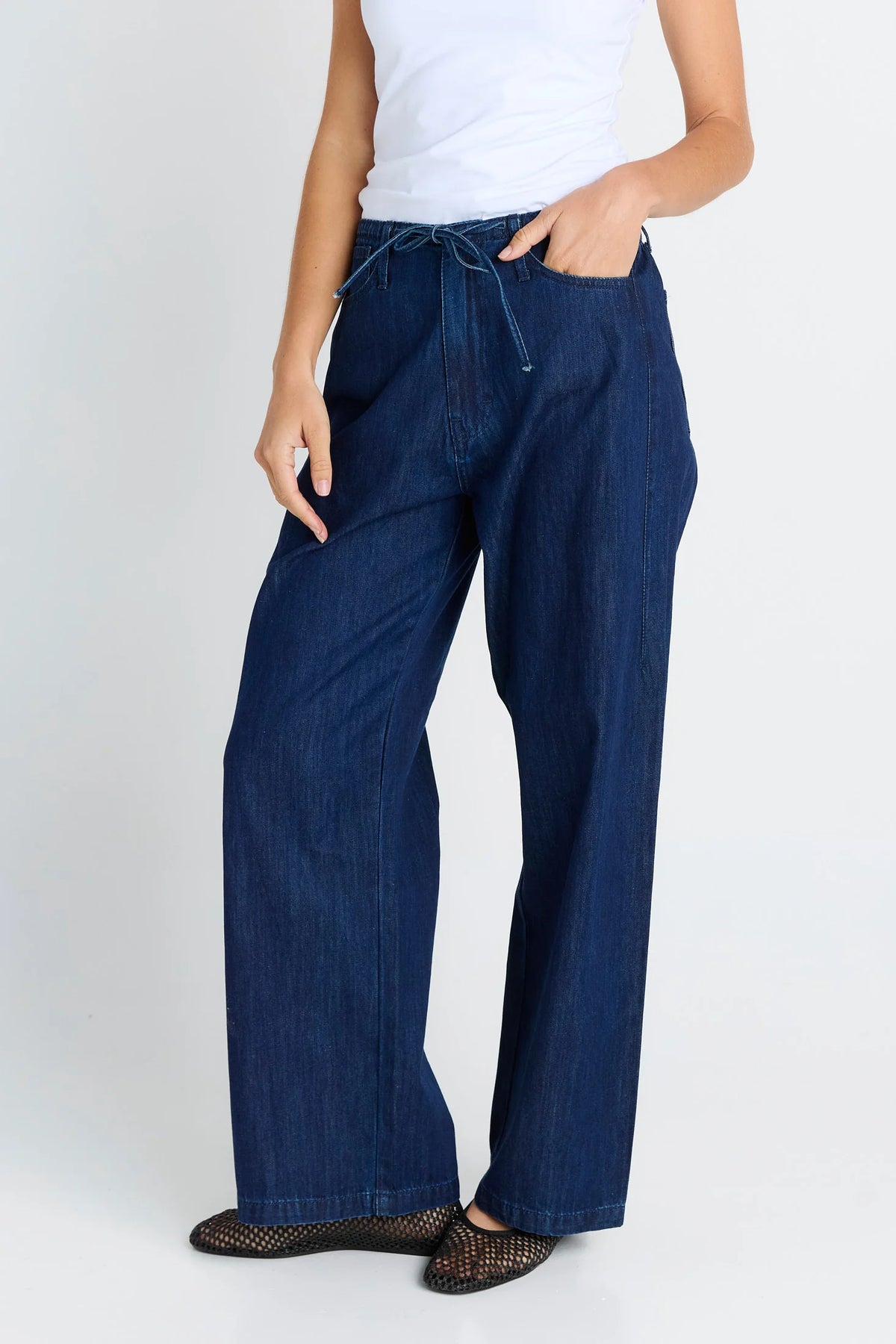Betty Basics Goldie Tie Waist Jeans (Dark Blue)