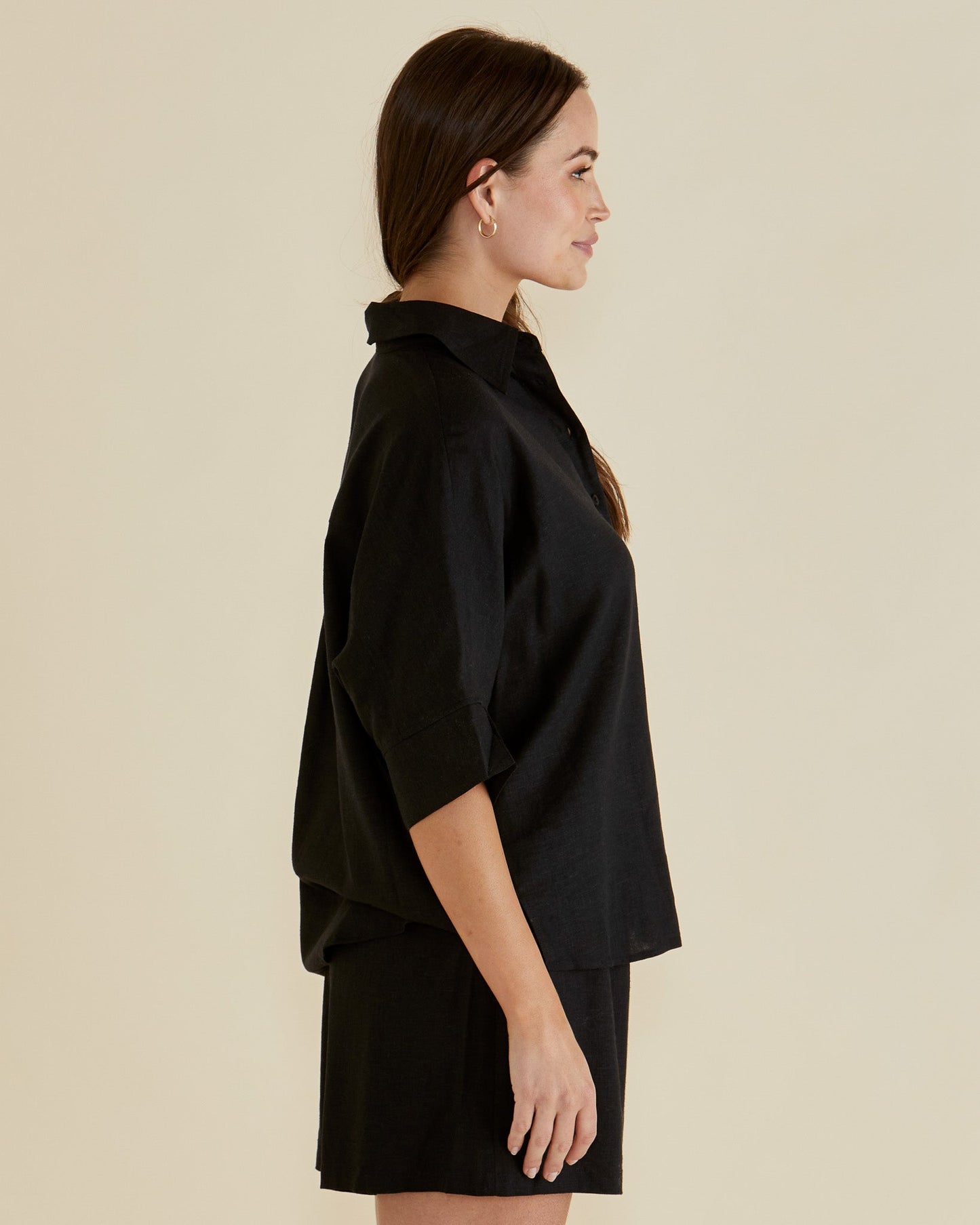 Betty Basics Lynwood Linen Shirt (Black)