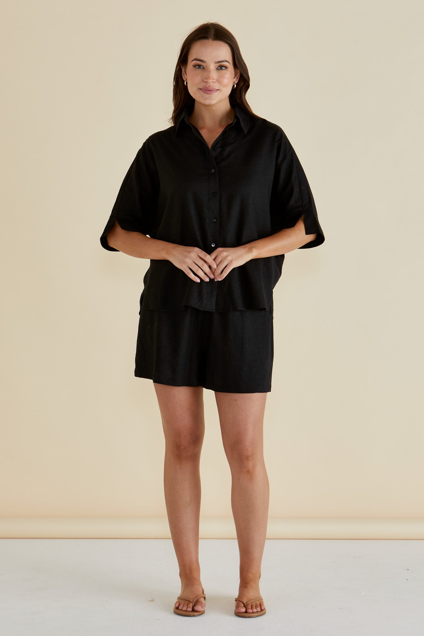 Betty Basics Lynwood Linen Shirt (Black)