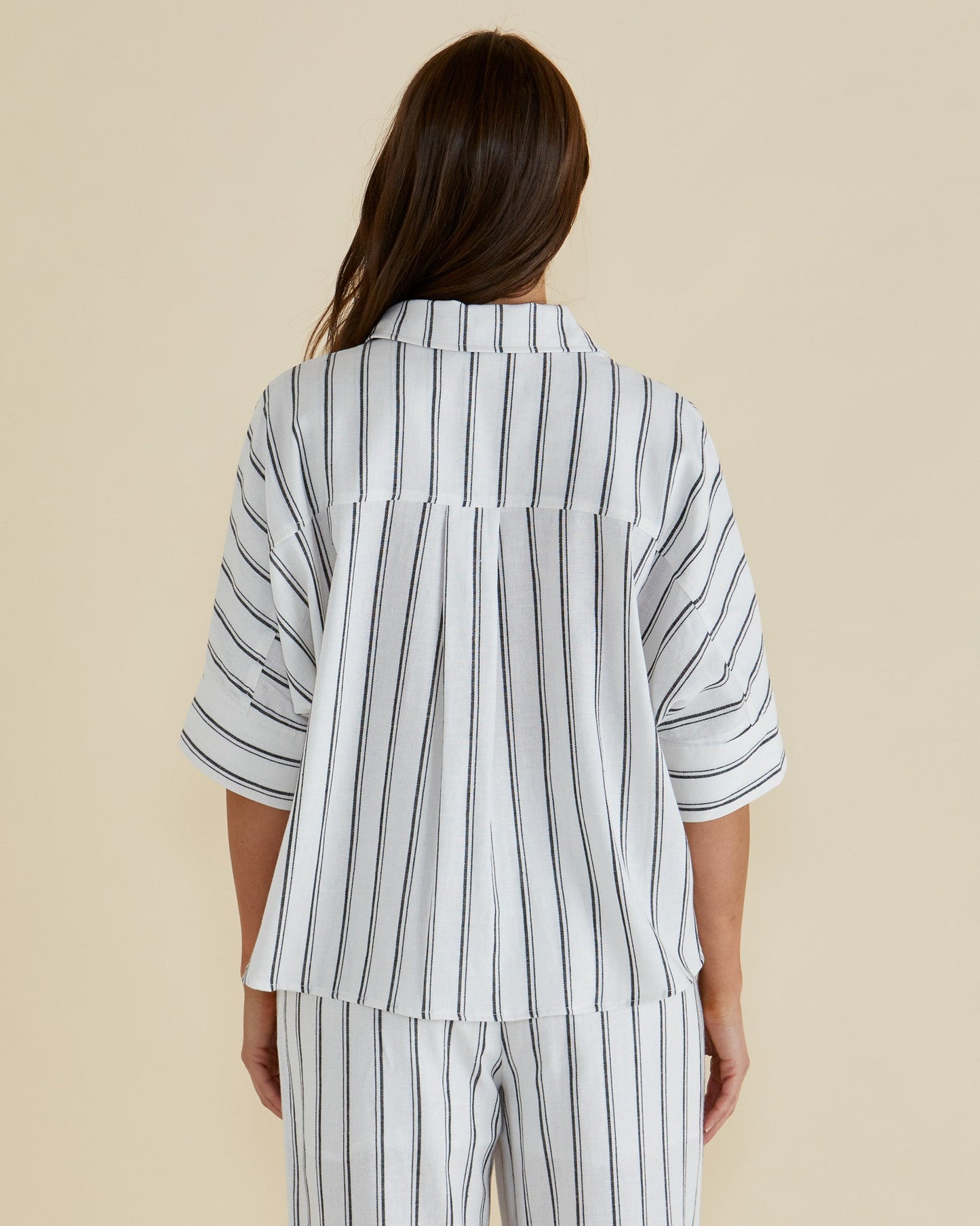 Betty Basics Lynwood Linen Shirt (Black/White Stripe)