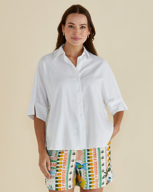 Betty Basics Lynwood Linen Shirt (White)