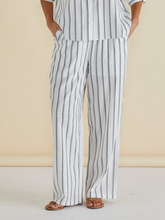 Image of a model wearing Pants. Productname: Betty Basics Zaza Relax Pant Black/White Stripe in Black/White Stripe colour by brand - Betty Basics