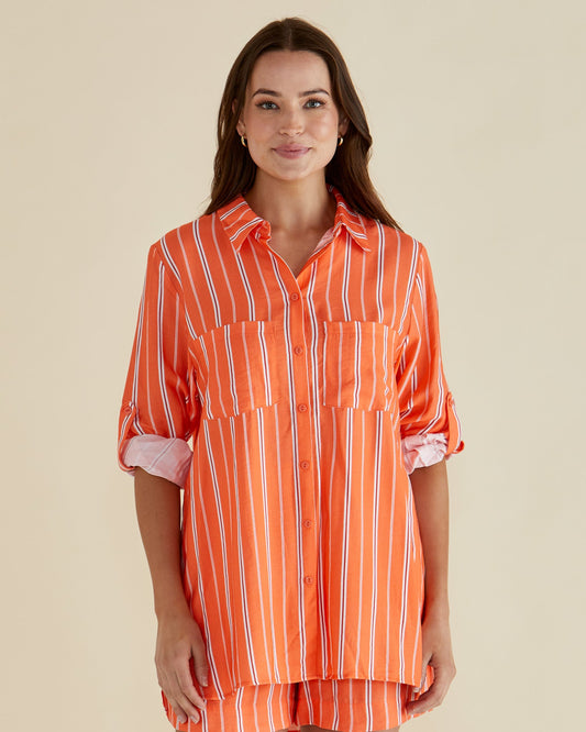 Image of Shirts. Productname: Betty Basics Mills Shirt Peach Stripe in Peach Stripe colour by brand - Betty Basics
