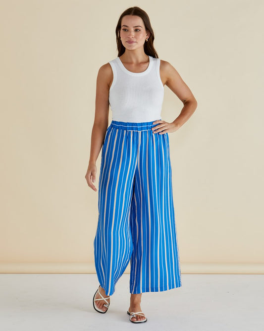 Betty Basics Sable Wide Leg Pant (Blue Stripe)
