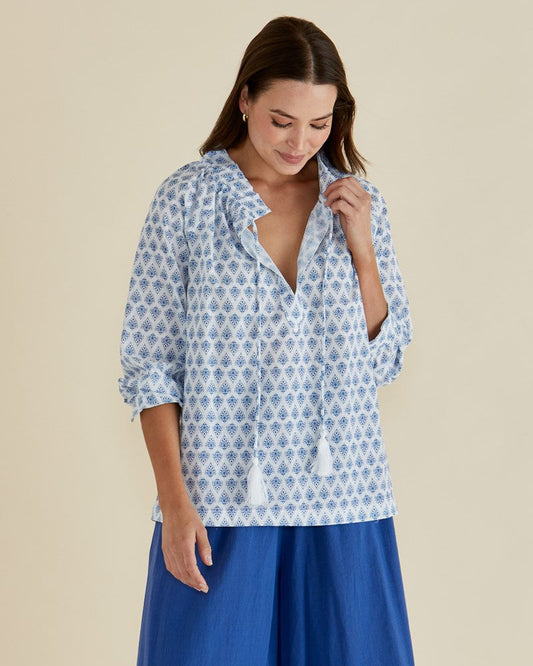 Image of Blouses. Productname: Betty Basics Charli Blouse Blue Lotus Print in Blue Lotus Print colour by brand - Betty Basics