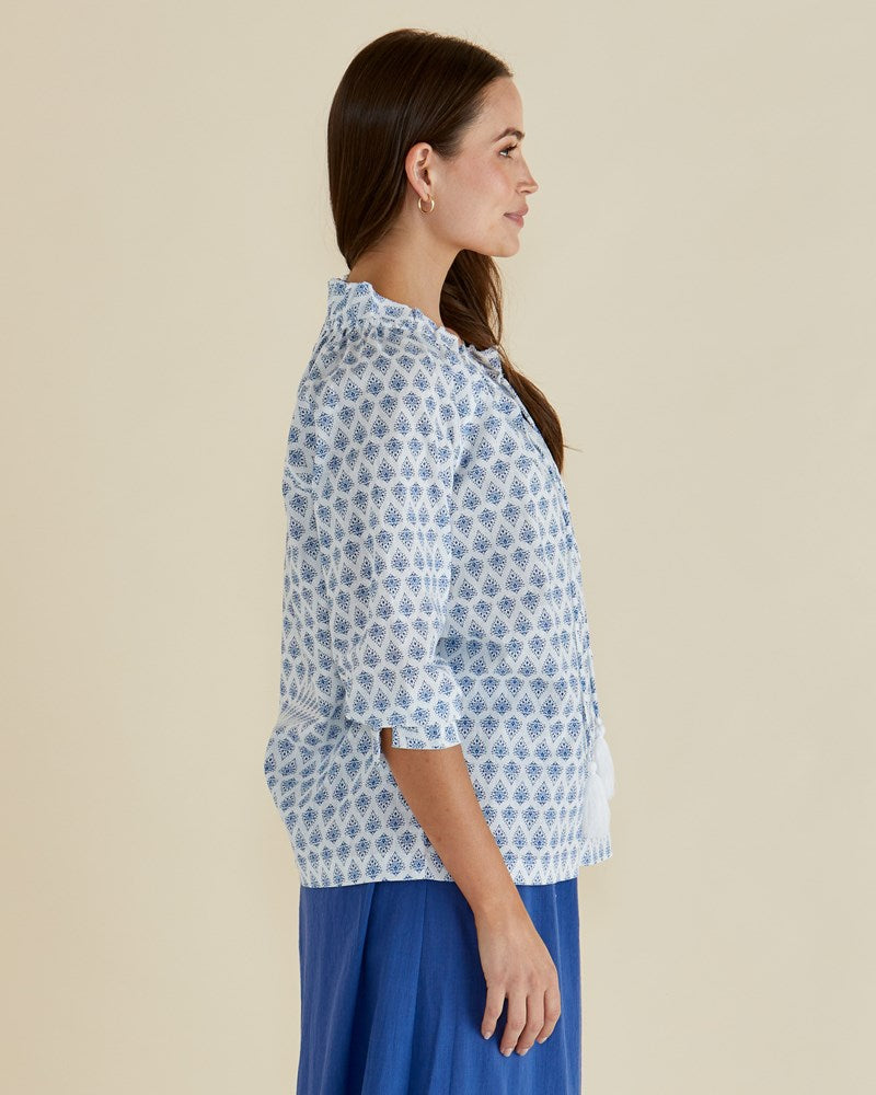 Betty Basics Charli Blouse (Blue Lotus Print)