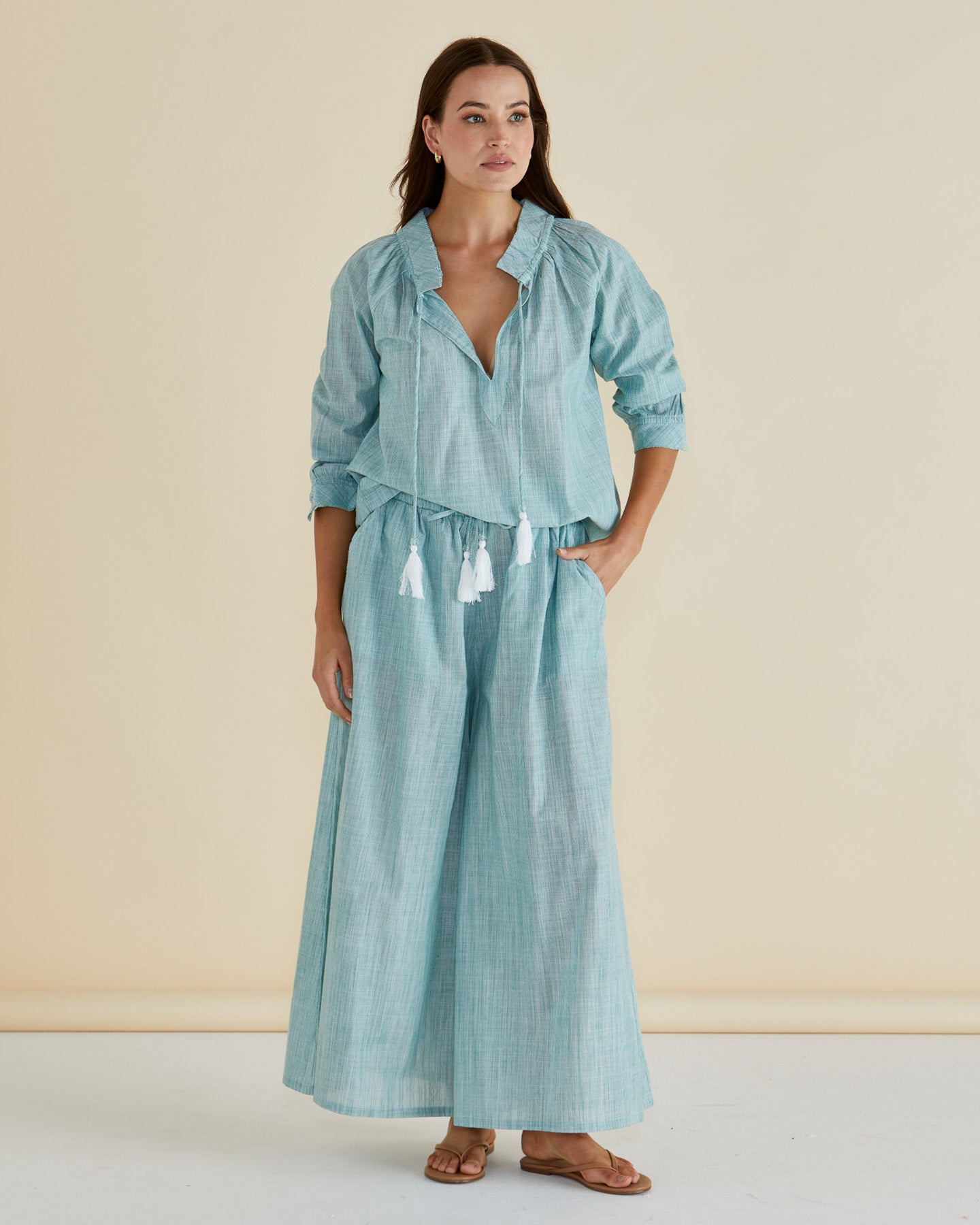 Betty Basics Tatum Wide Leg Pant (Green Stripe)