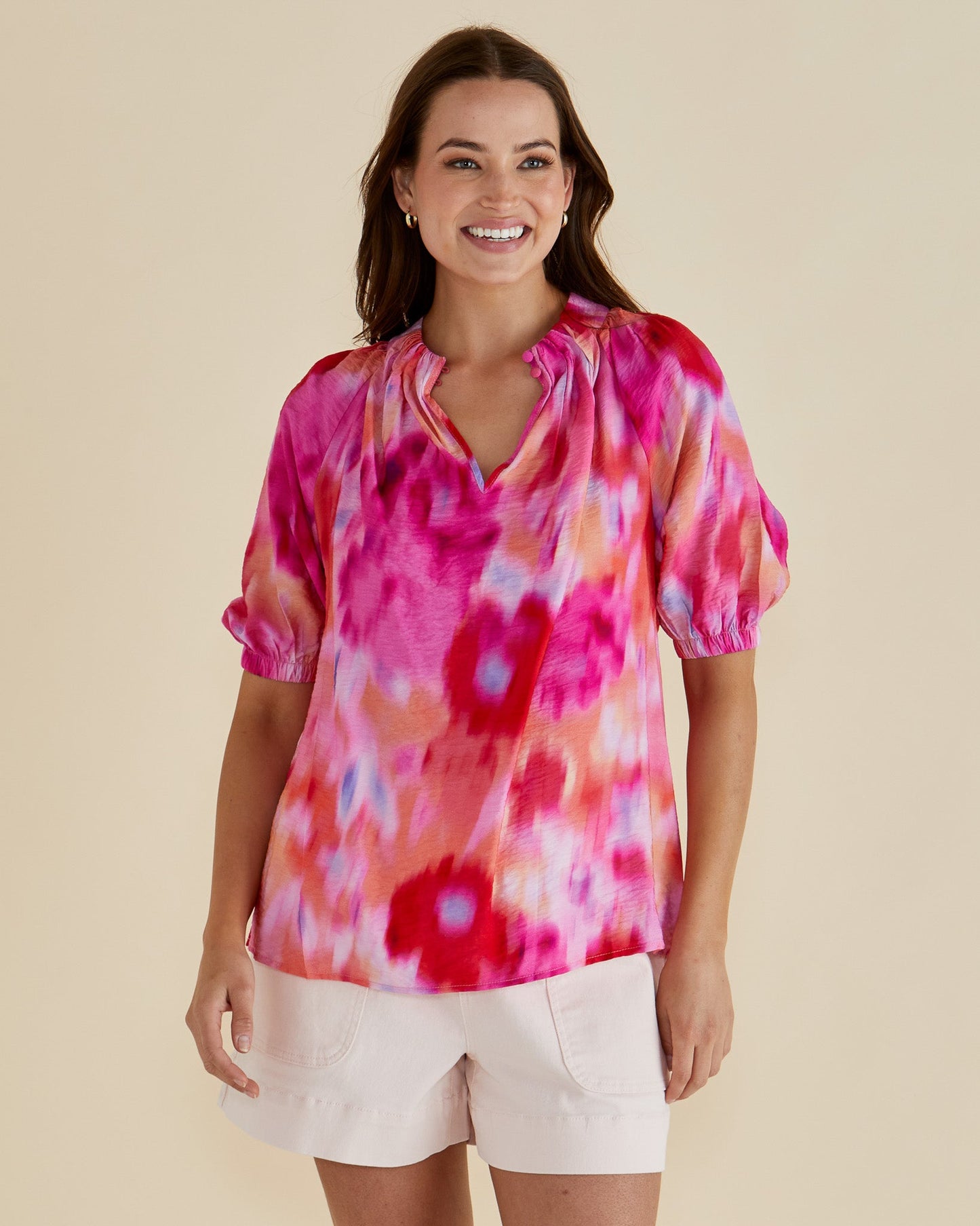 Betty Basics Joanne Blouse (Floral Abstract Print)