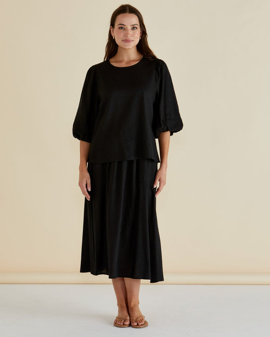 Image of a model wearing Skirts. Productname: Betty Basics Belize Skirt Black in Black colour by brand - Betty Basics