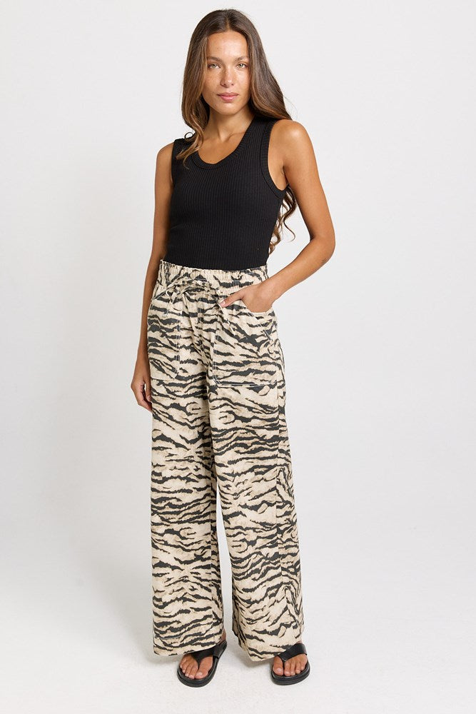 Image of Jeans. Product name - Saffra Wide Leg Jean Animal in Animal colour by brand - Betty Basics