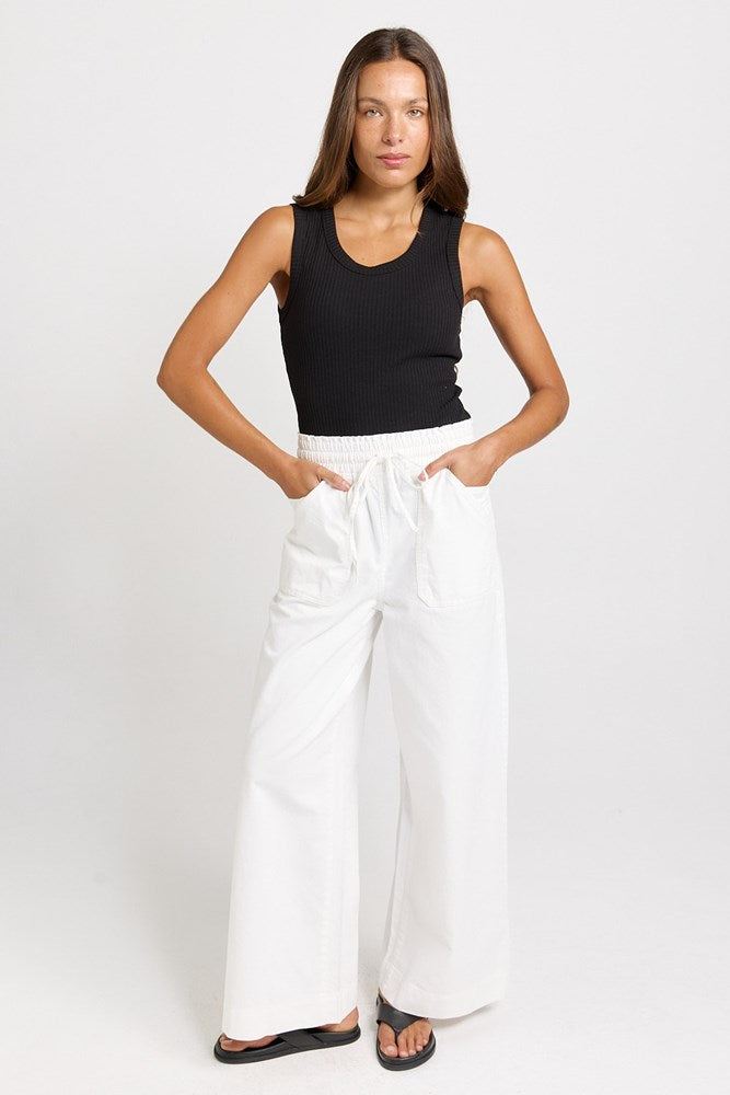 Image of Jeans. Product name - Saffra Wide Leg Jean White in White colour by brand - Betty Basics