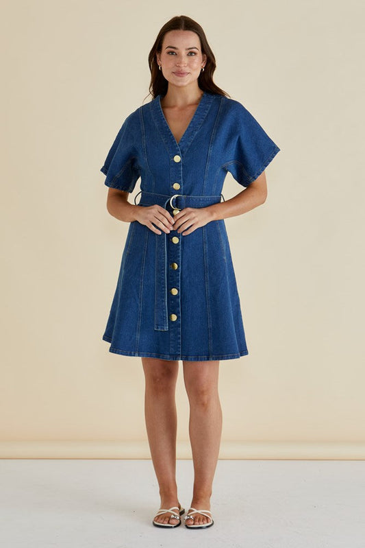Betty Basics Fiori Denim Dress (Mid Wash)