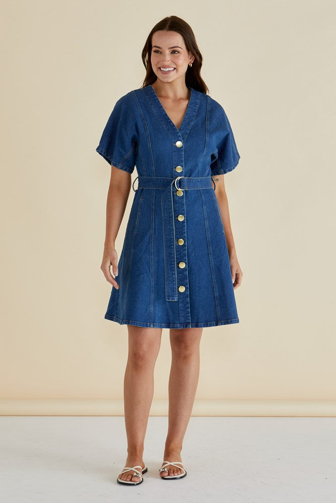 Betty Basics Fiori Denim Dress (Mid Wash)