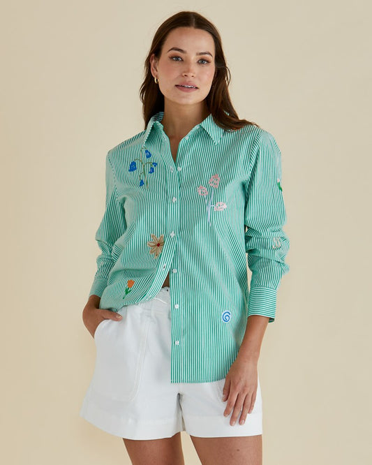 Image of Shirts. Productname: Betty Basics Kimmie Floral Shirt Floral Green Stripe in Floral Green Stripe colour by brand - Betty Basics