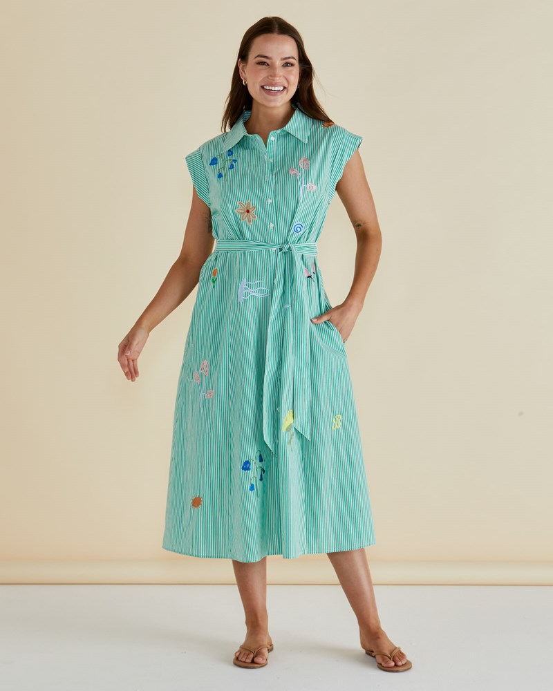 Betty Basics Gloria Floral Dress (Floral Green Stripe)