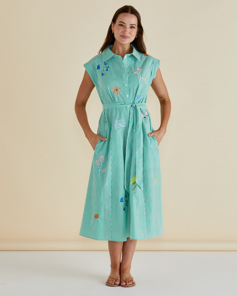 Betty Basics Gloria Floral Dress (Floral Green Stripe)