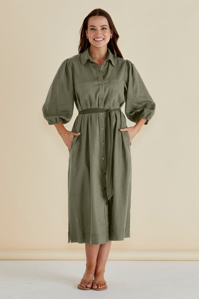 Image of Dresses. Productname: Betty Basics Angelina Dress Olive in Olive colour by brand - Betty Basics